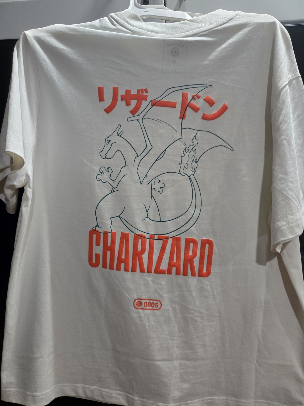 30th Anniversary Charizard Graphic Tee - White with Orange Print Oversize Fit